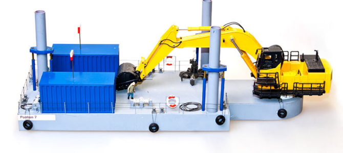 Wasserlinienmodell Baggerponton – Auftragsarbeit für Bauunternehmung 1:50