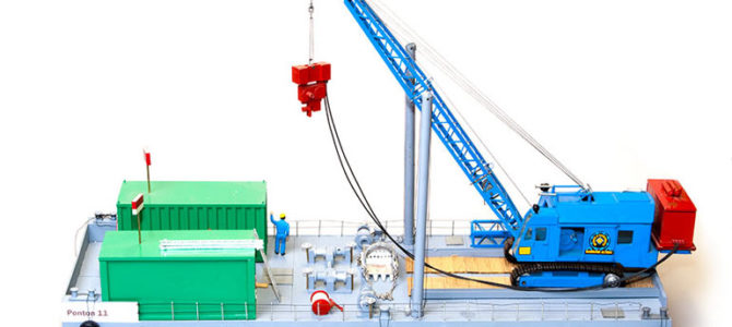 Wasserlinienmodell historisches Baggerponton – Auftragsarbeit für Bauunternehmung 1:50