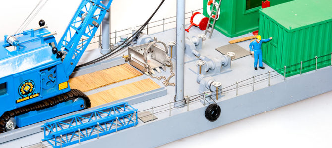 Detail Wasserlinienmodell historisches Baggerponton – Auftragsarbeit für Bauunternehmung  1:50