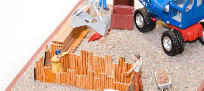 Detail Miniaturdiorama mit FUCHS-Bagger Maßstab 1:50